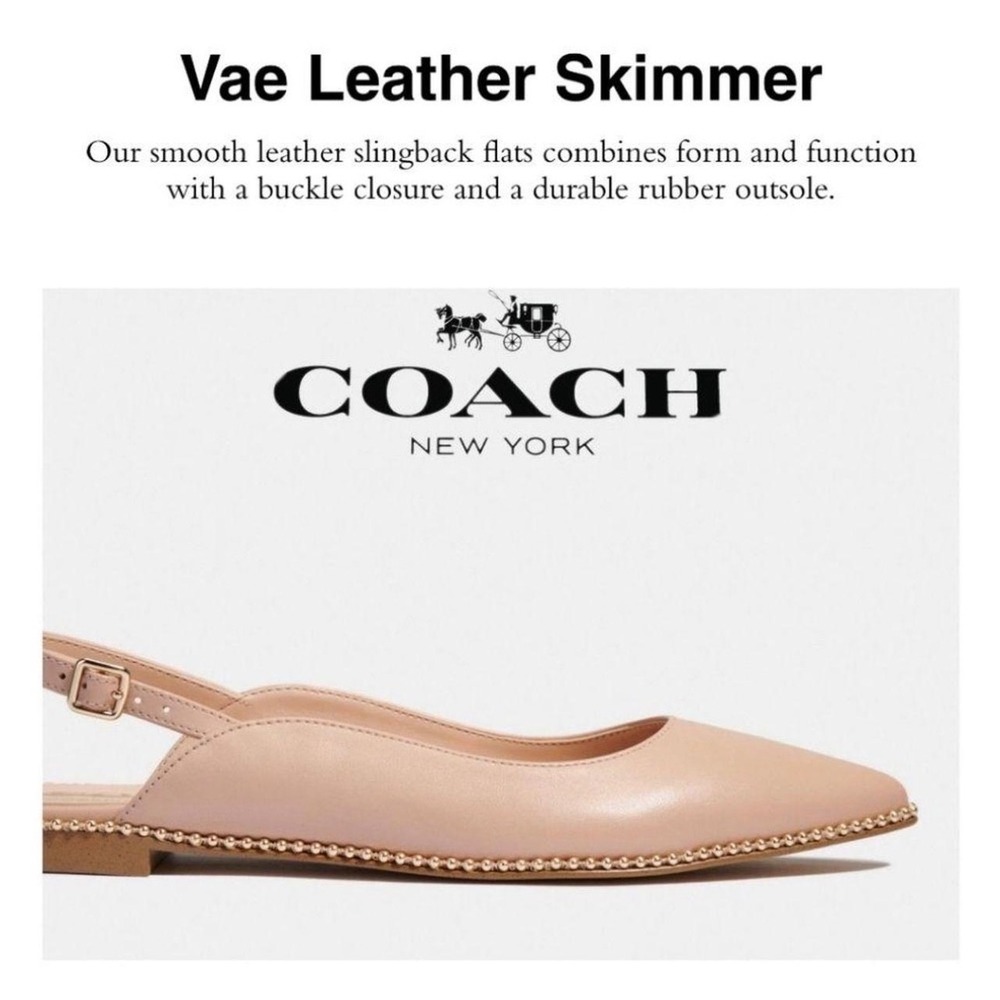 Coach Vae Leather Skimmer Slingback Flats Blush Pink Beaded Trim Pointed Toe 6